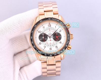 Replica Omega Speedmaster White Chronograph Dial Rose Gold Watch